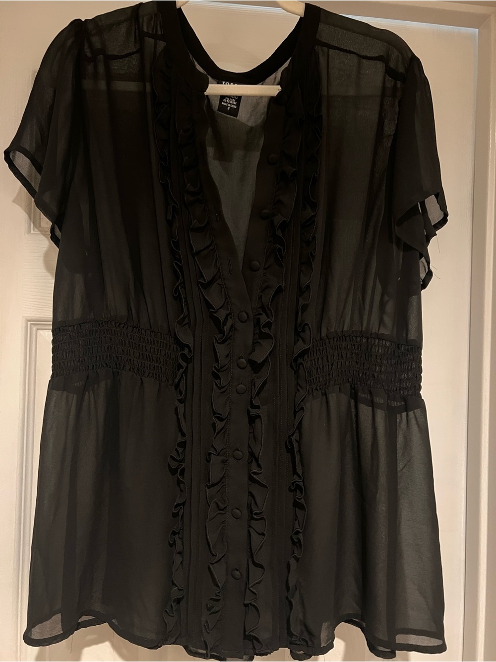Torrid Black Sheer Ruffle Button-Front Blouse